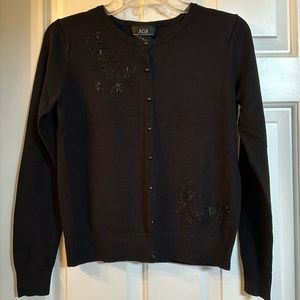 AGB black cardigan with black embroidered flower details in excellent condition!